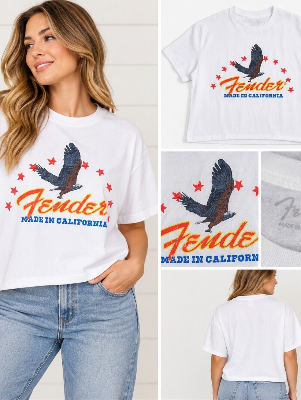 Fender White Tee with Eagle and Stars